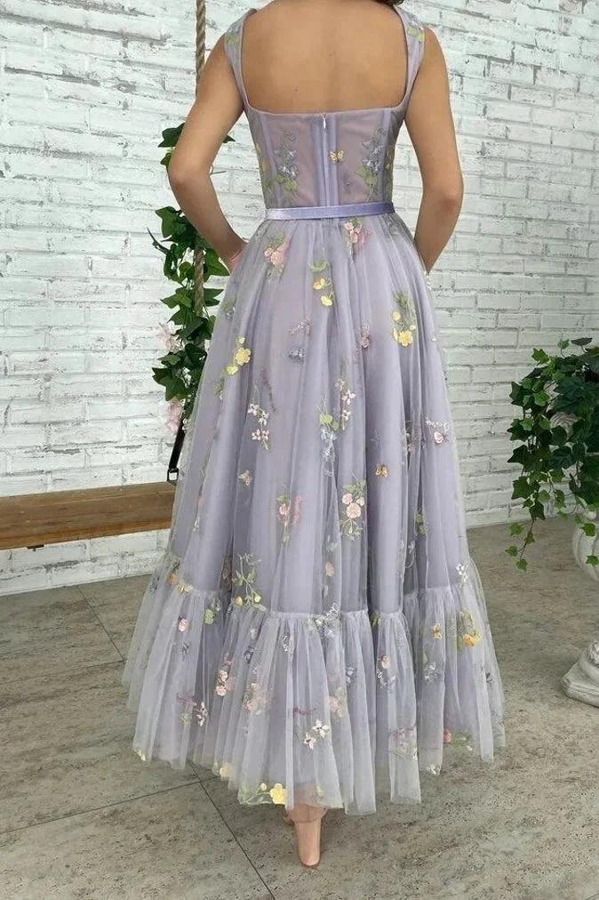 Chic Sleeveless A Line Ankle Length Tulle Prom Dresses - Image 2