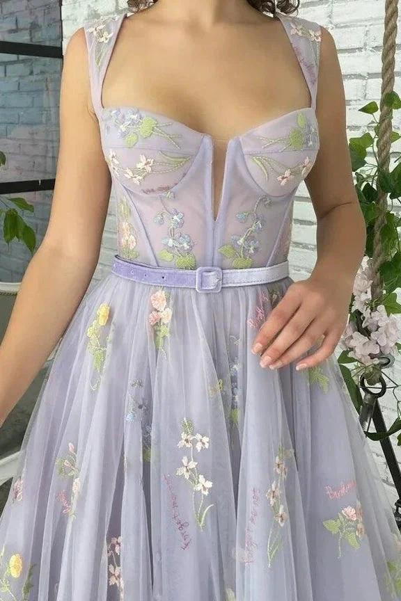 Chic Sleeveless A Line Ankle Length Tulle Prom Dresses - Image 3