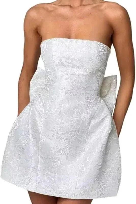 Chic Sleeveless Ruched Satin Floral Jacquard Mini Homecoming Dress with Bow - Image 9