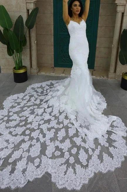 Chic Sleeveless Spaghetti Straps Mermaid Wedding Dress with Chapel Train - Image 2