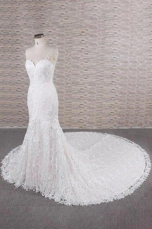 Chic Spaghetti Strap Appliques Mermaid Elegant Wedding Dresses - Image 3