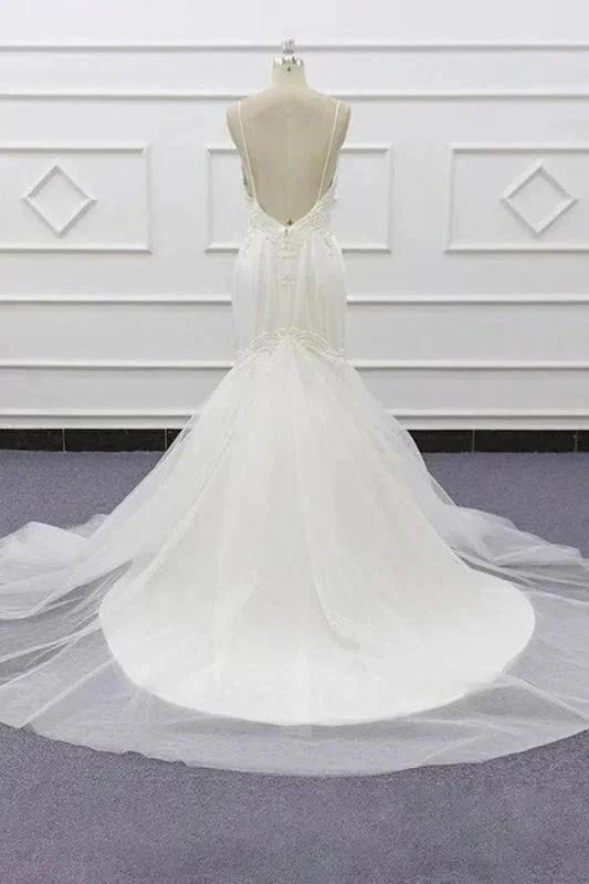 Chic Spaghetti Strap Beading Mermaid Elegant Wedding Dresses - Image 2