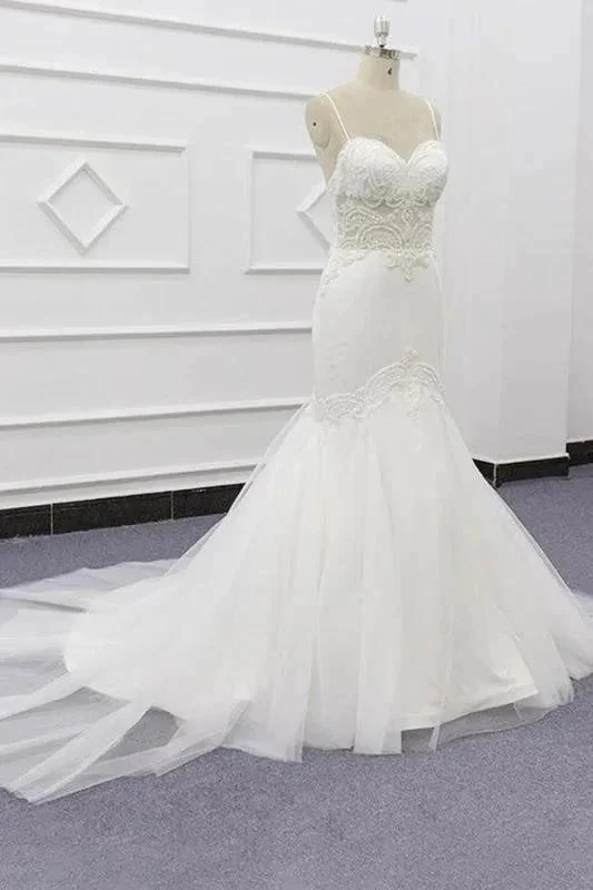Chic Spaghetti Strap Beading Mermaid Elegant Wedding Dresses - Image 3