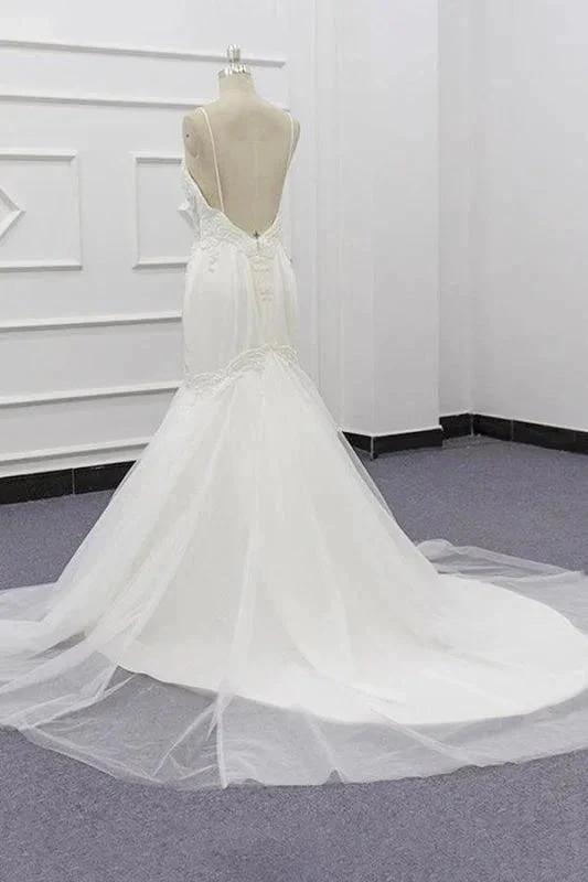 Chic Spaghetti Strap Beading Mermaid Elegant Wedding Dresses - Image 4