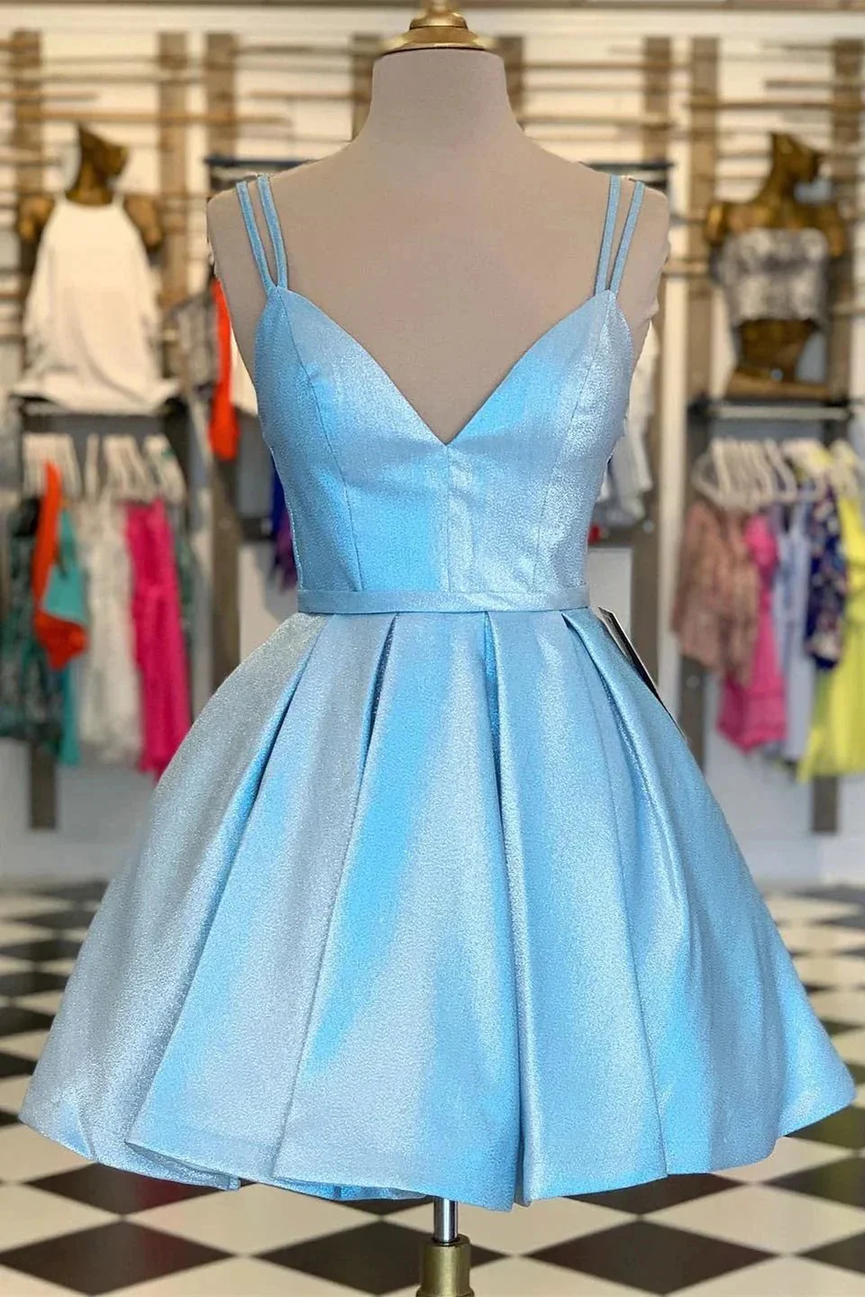 Chic Spaghetti Straps A Line Short Homecoming Dresses - Image 2