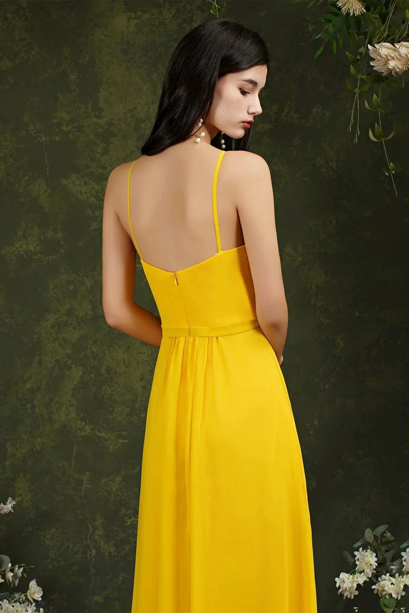 Chic Spaghetti Straps Halter A-Line Floor-length Split Bridesmaid Dress With Pockets - Image 10