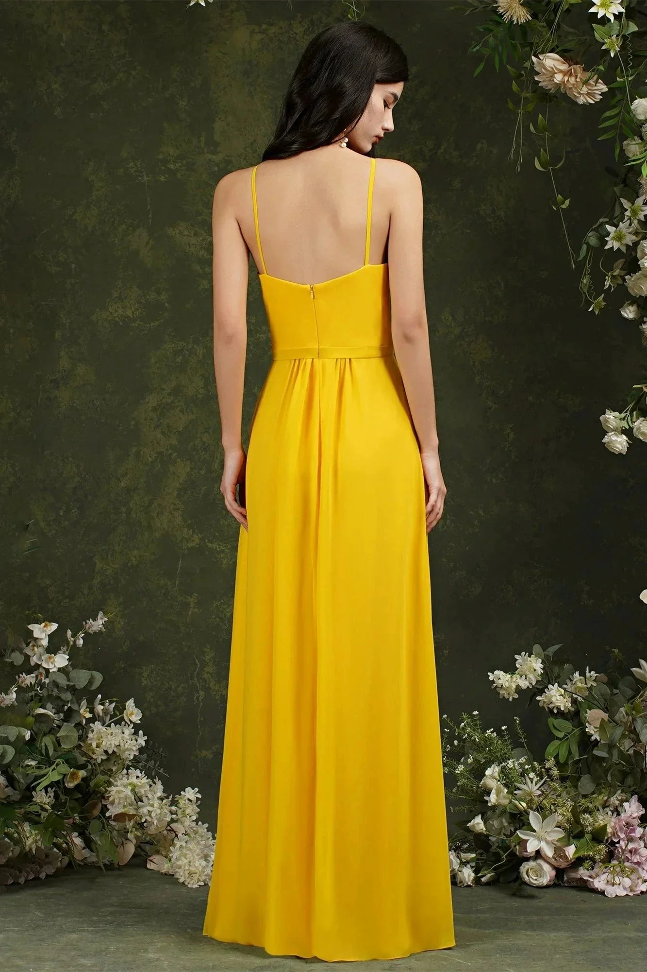 Chic Spaghetti Straps Halter A-Line Floor-length Split Bridesmaid Dress With Pockets - Image 8