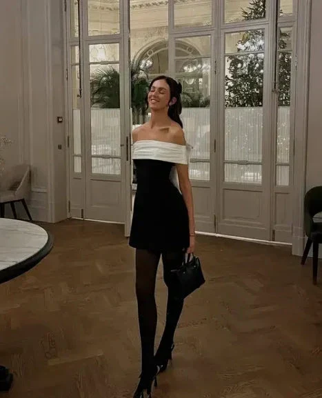 Chic Strapless Black Satin A Line Homecoming Dress With Bow Y8508 - Image 3