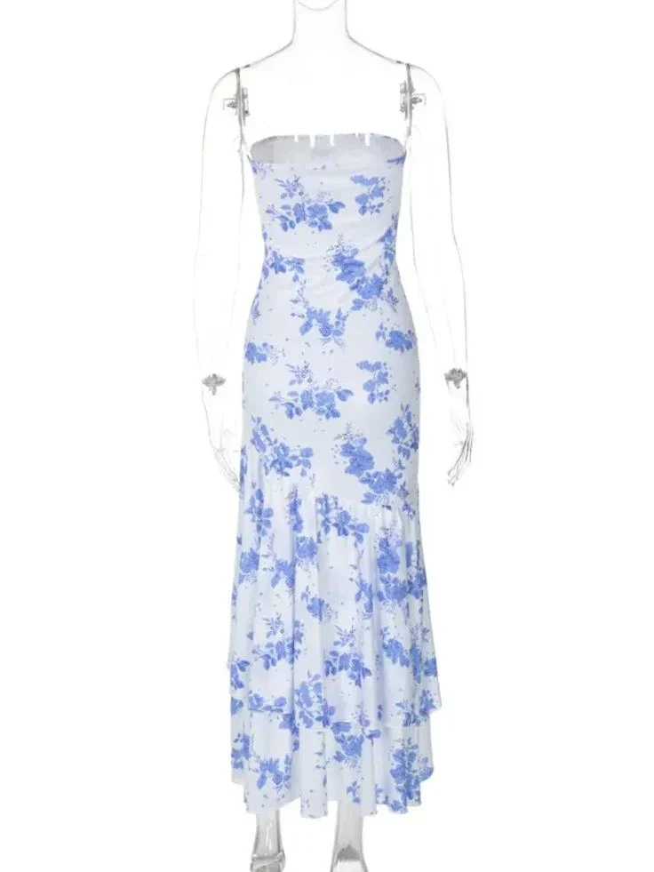 Chic Strapless Print Floral Ruffles Mermaid Evening Dress Prom Dress Y7840 - Image 2