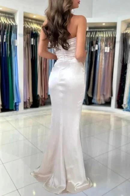 Chic sweetheart sleeveless column satin Evening dresses split front - Image 2