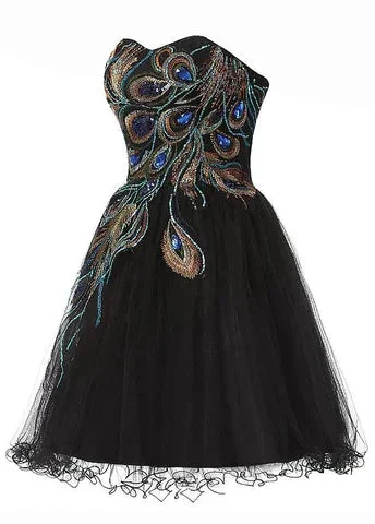 Chic Tulle Satin Beaded Sweetheart Neckline A-Line Short Cocktail Dress Black Homecoming Dress Y8483 - Image 2