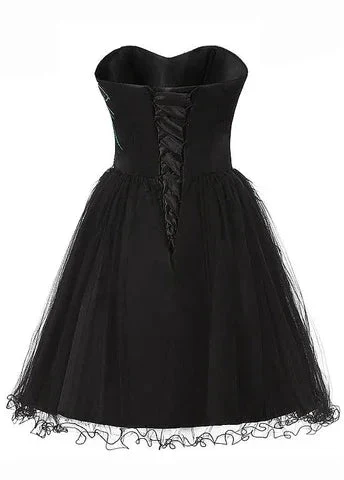 Chic Tulle Satin Beaded Sweetheart Neckline A-Line Short Cocktail Dress Black Homecoming Dress Y8483 - Image 3