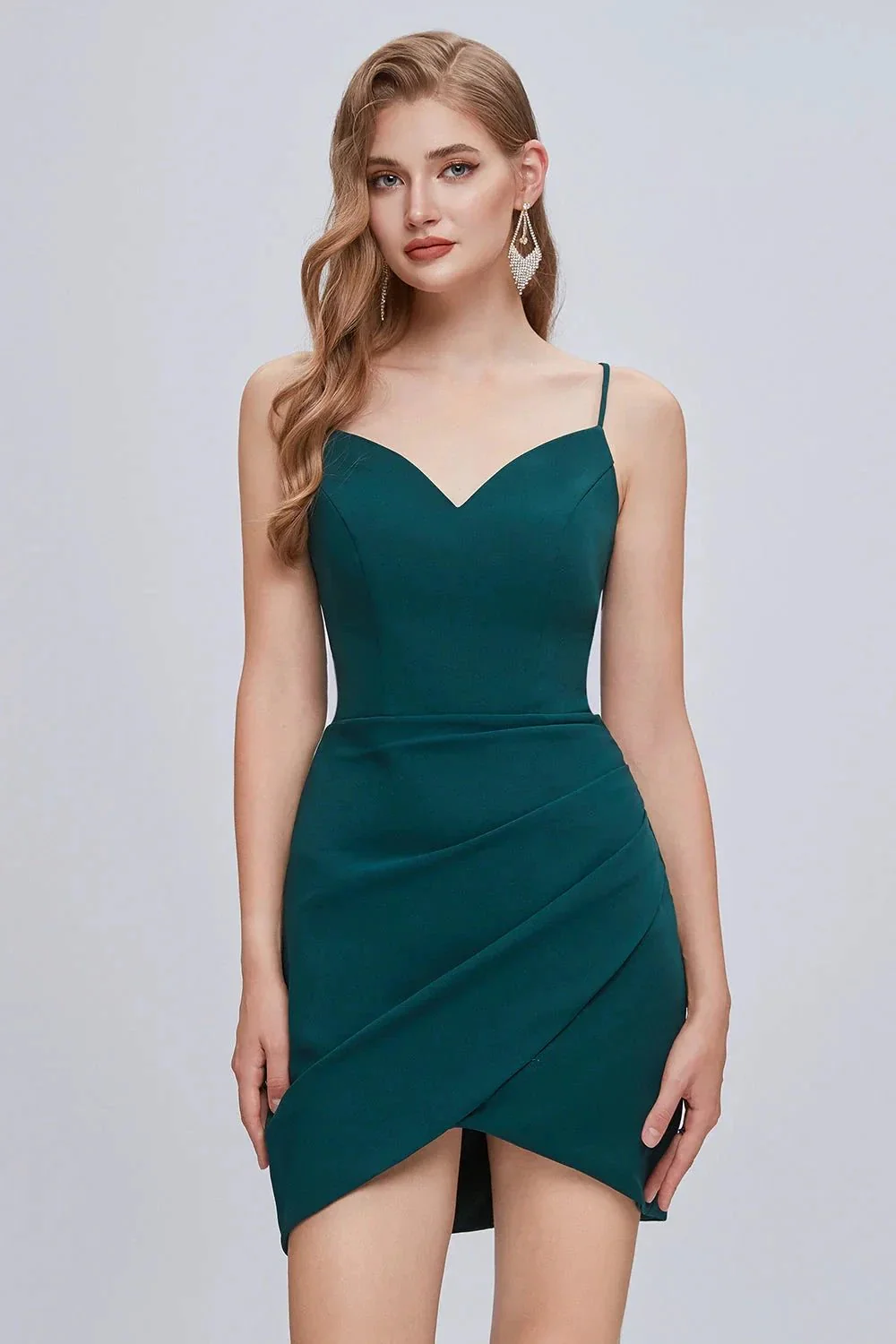Chic V Neck Spaghetti Strap Lace Up Short Homecoming Dresses - Image 4