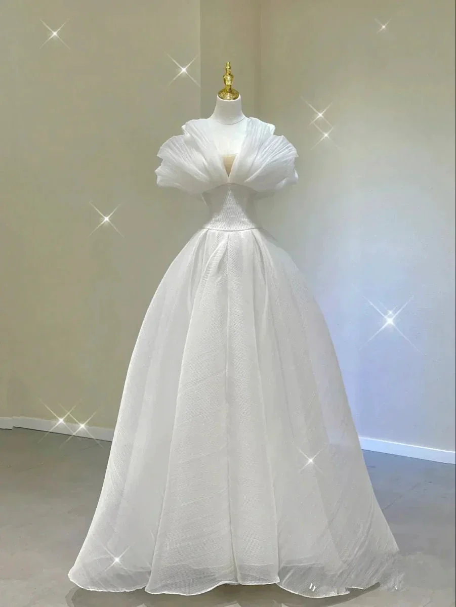 Chic White A-line Wedding Dress,White Bridal Dress Y2387 - Image 2