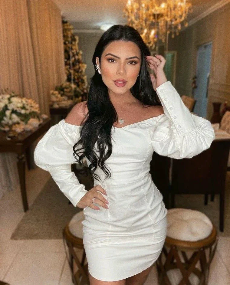 Chic White Long Sleeves Homecoming Dress White Cocktail Dress Y5335 - Image 2