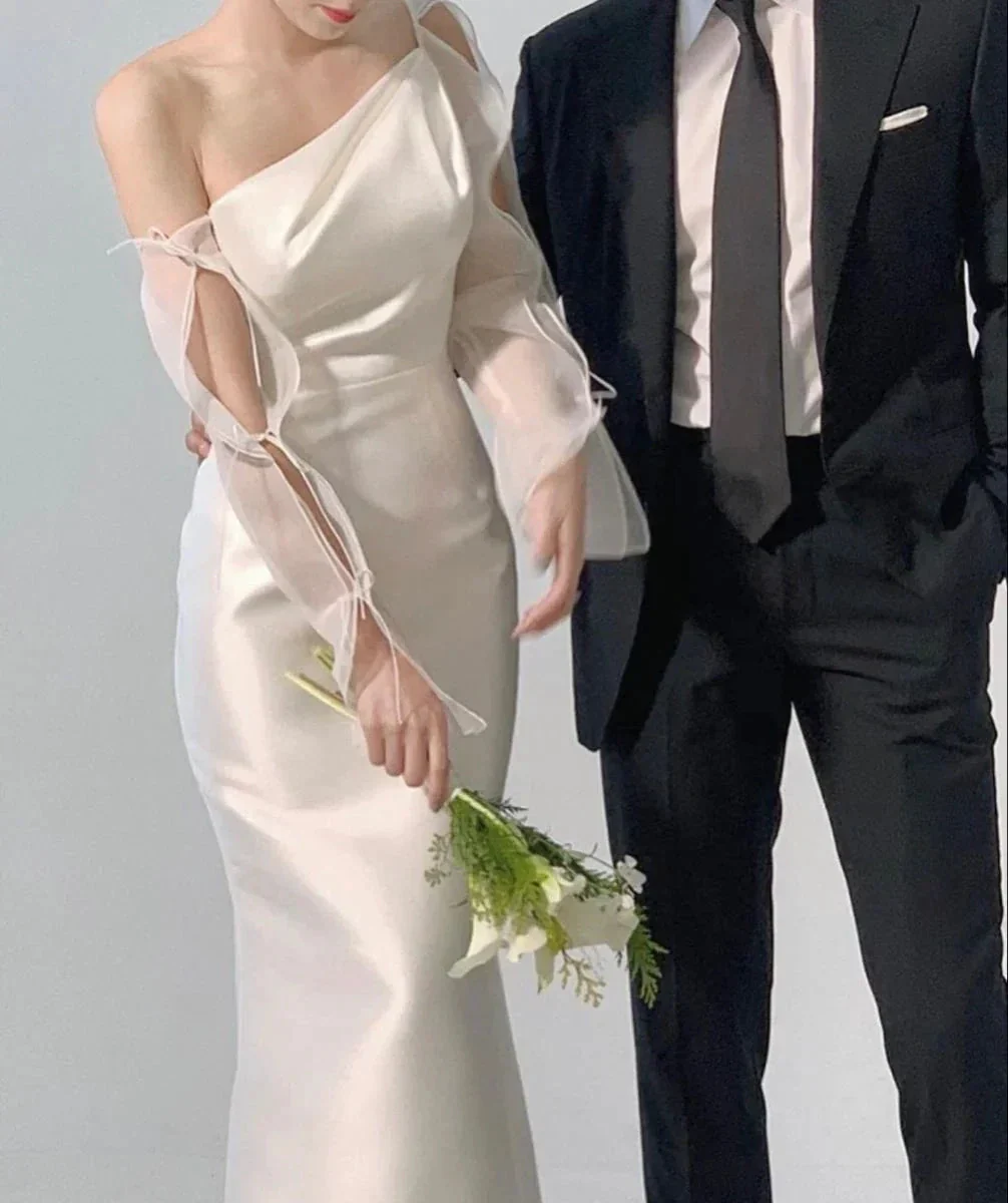 Chic White Mermaid Wedding Dress,White Bridal Dress  Y2652 - Image 2