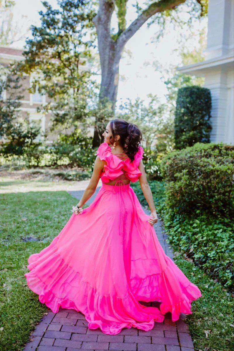 Chiffon A Line Ruffle Prom Dresses for Women V Neck Long Bridesmaid Dresses Backless Formal Evening Gowns  Y3043 - Image 2