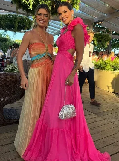 Chiffon A Line Ruffle Prom Dresses for Women V Neck Long Bridesmaid Dresses Backless Formal Evening Gowns  Y3043 - Image 3