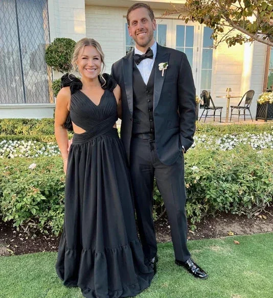Chiffon A Line Ruffle Prom Dresses for Women V Neck Long Bridesmaid Dresses Backless Formal Evening Gowns  Y3043 - Image 9
