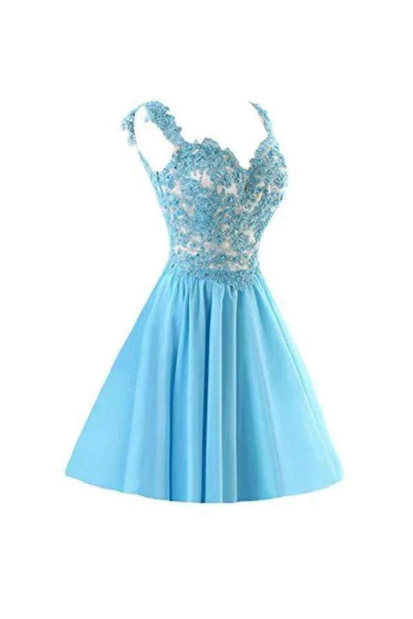 Chiffon Applique Homecoming Dresses Short Prom Dresses With Straps PG091 - Image 2