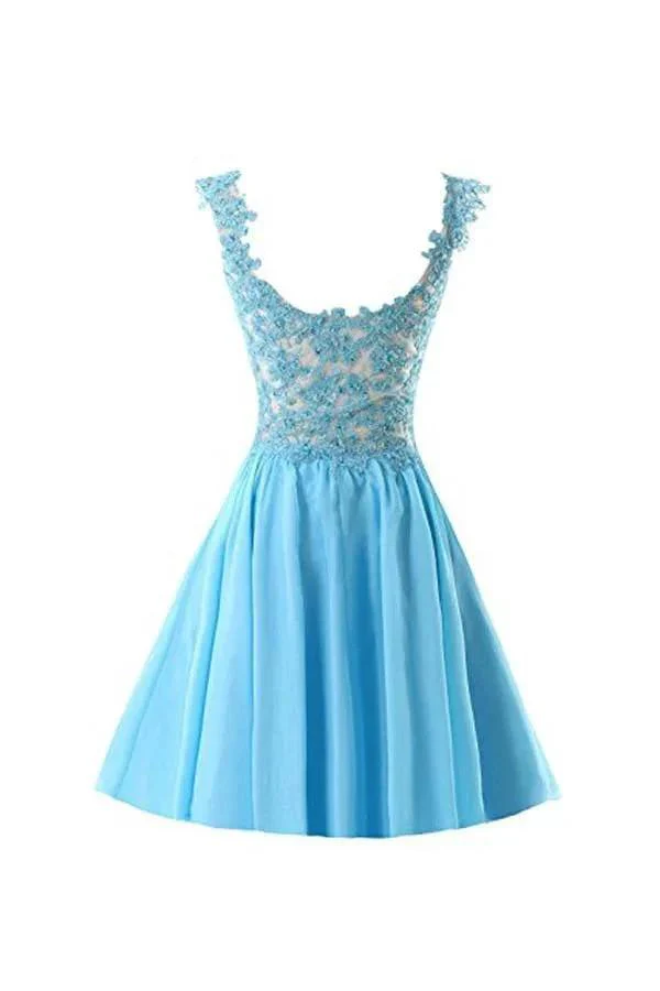 Chiffon Applique Homecoming Dresses Short Prom Dresses With Straps PG091 - Image 3