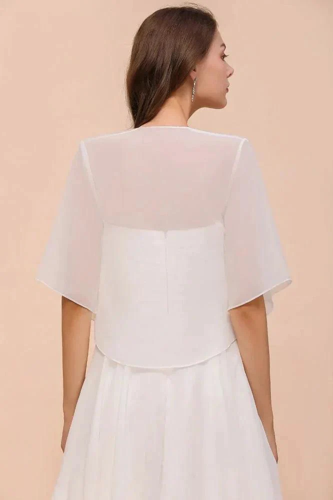 Chiffon Bridesmaid Dress 3/4 Sleeves Mini Knee Length Layers Special Occasion Dress with Wraps - Image 2