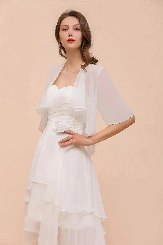 Chiffon Bridesmaid Dress 3/4 Sleeves Mini Knee Length Layers Special Occasion Dress with Wraps - Image 3