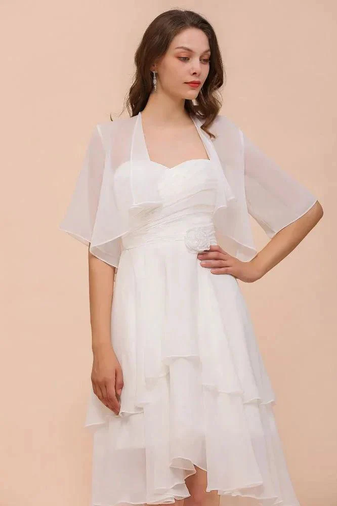 Chiffon Bridesmaid Dress 3/4 Sleeves Mini Knee Length Layers Special Occasion Dress with Wraps - Image 4