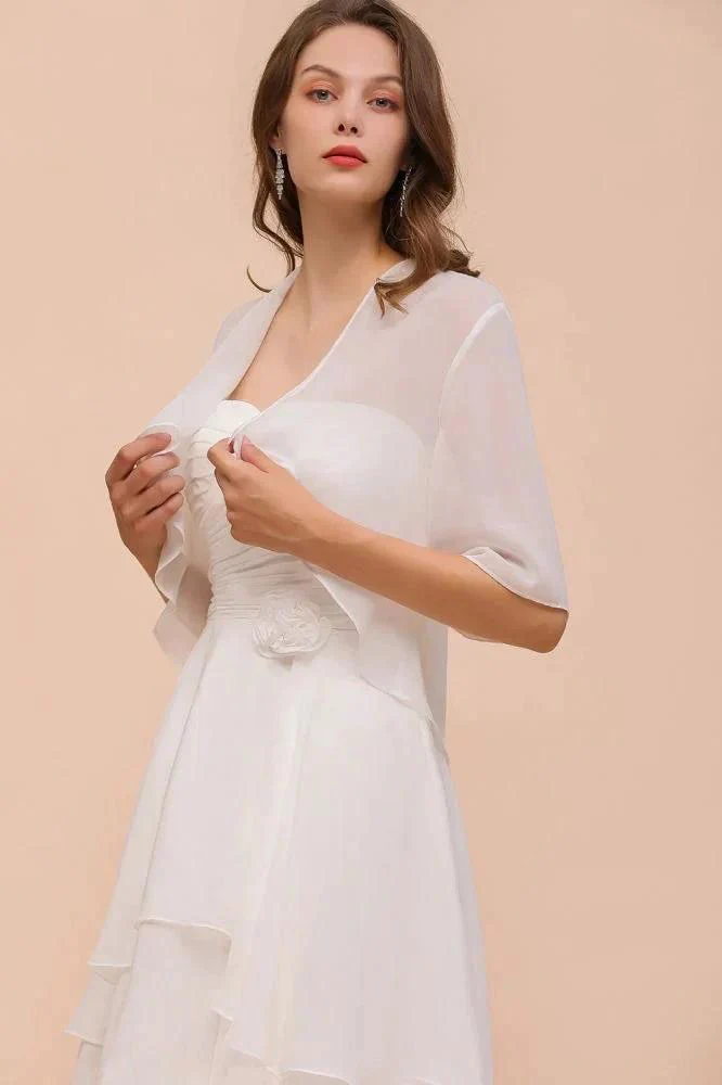 Chiffon Bridesmaid Dress 3/4 Sleeves Mini Knee Length Layers Special Occasion Dress with Wraps - Image 5