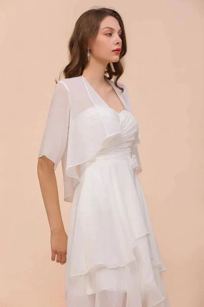 Chiffon Bridesmaid Dress 3/4 Sleeves Mini Knee Length Layers Special Occasion Dress with Wraps - Image 6