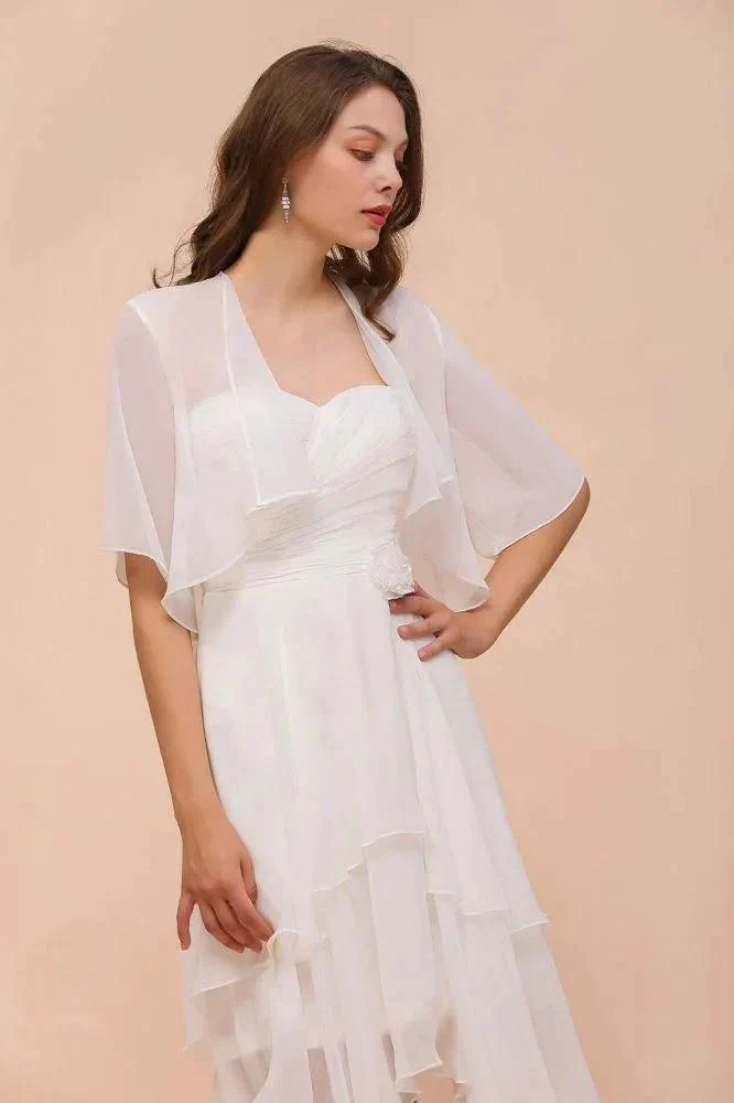 Chiffon Bridesmaid Dress 3/4 Sleeves Mini Knee Length Layers Special Occasion Dress with Wraps - Image 7