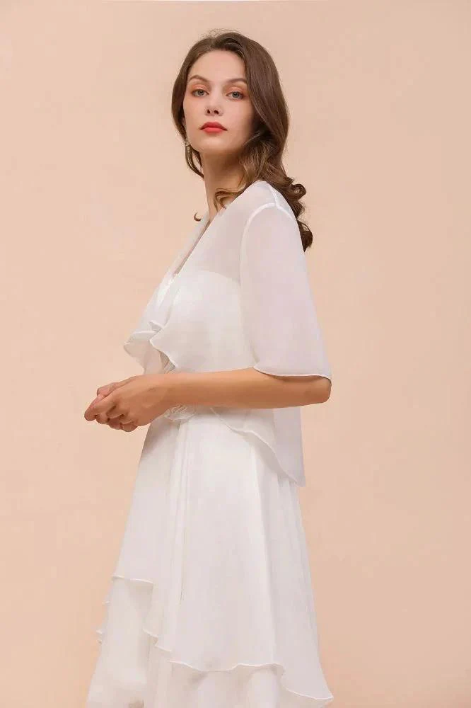 Chiffon Bridesmaid Dress 3/4 Sleeves Mini Knee Length Layers Special Occasion Dress with Wraps - Image 8