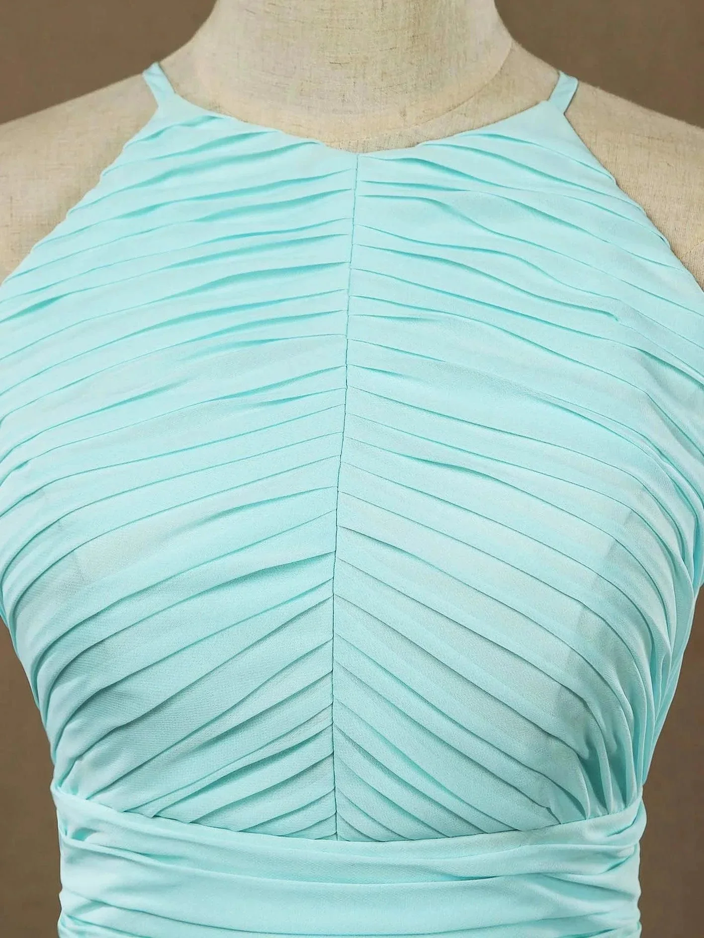 Chiffon Floor Length Prom Dresses A-Line Halter Open Back Pleats - Image 4