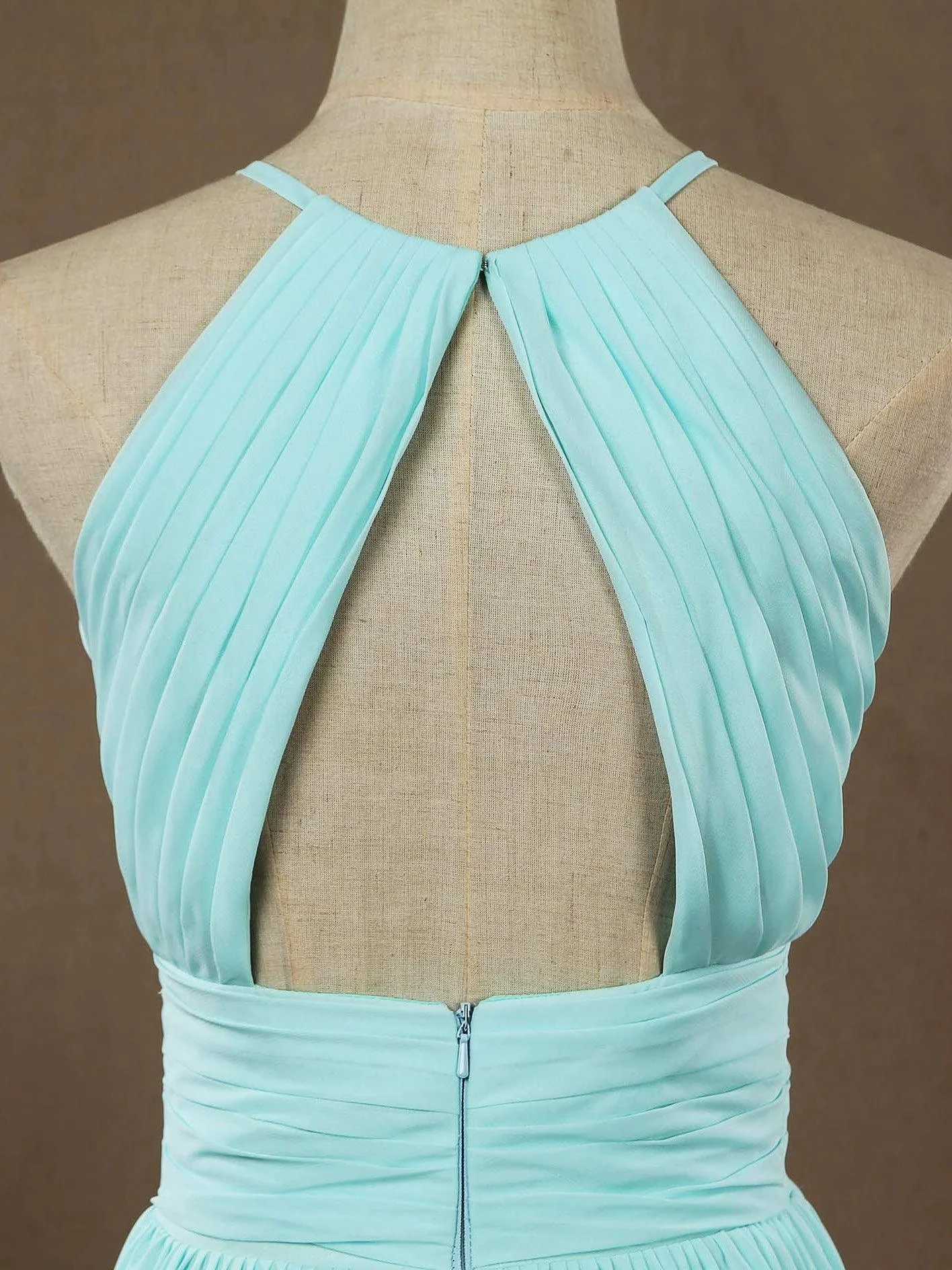 Chiffon Floor Length Prom Dresses A-Line Halter Open Back Pleats - Image 7