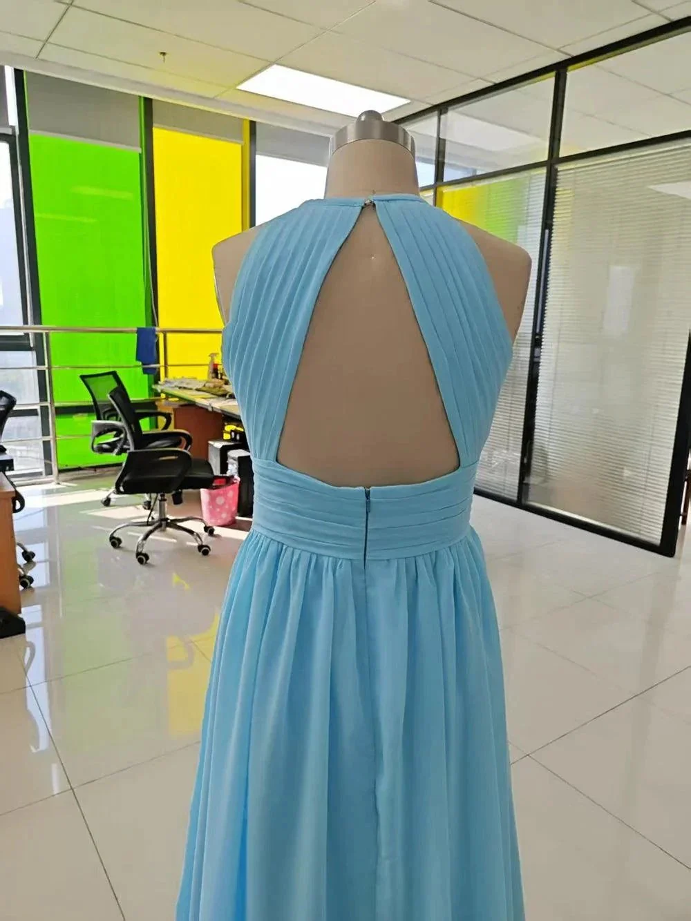 Chiffon Floor Length Prom Dresses A-Line Halter Open Back Pleats - Image 9