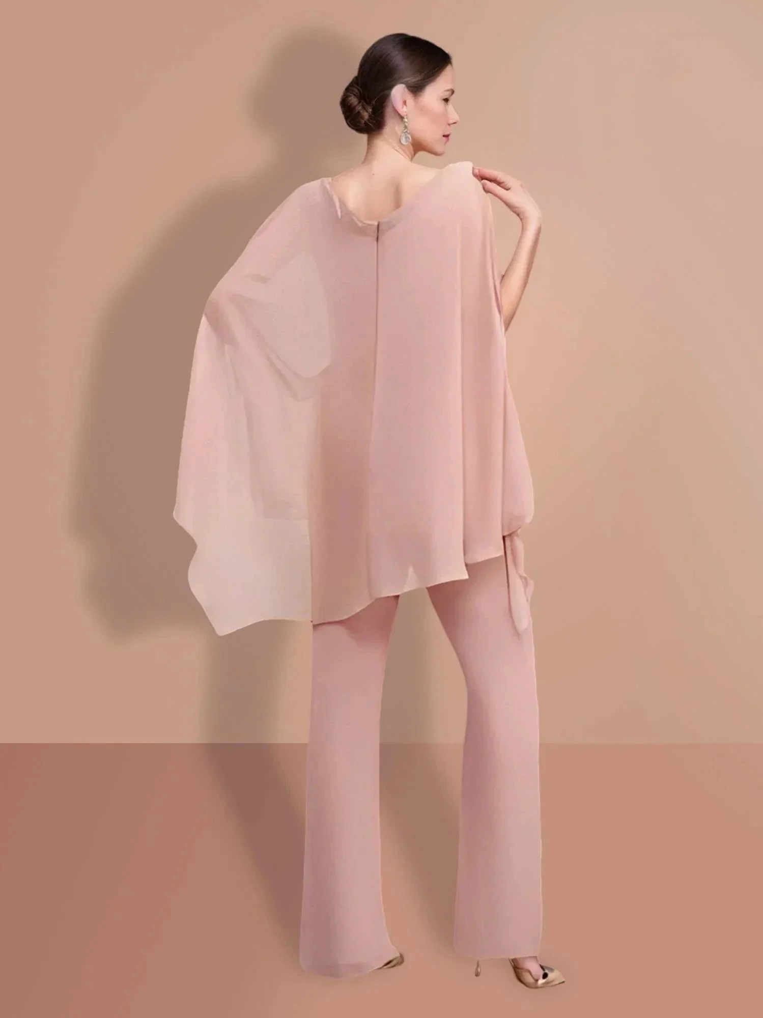 Chiffon half Sleeves V-Neck Mother of the Bride Pantsuits - Image 2
