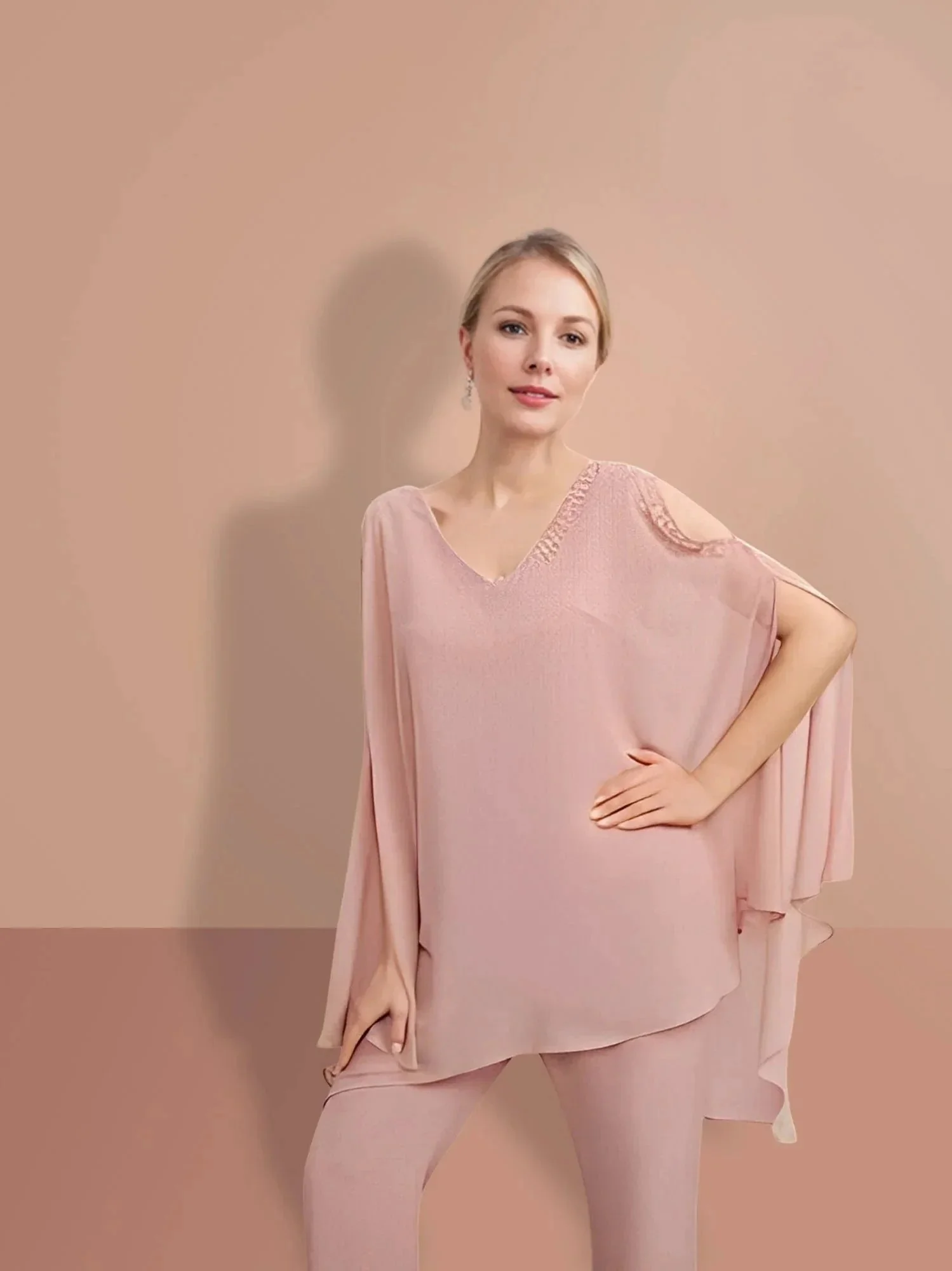 Chiffon half Sleeves V-Neck Mother of the Bride Pantsuits - Image 5