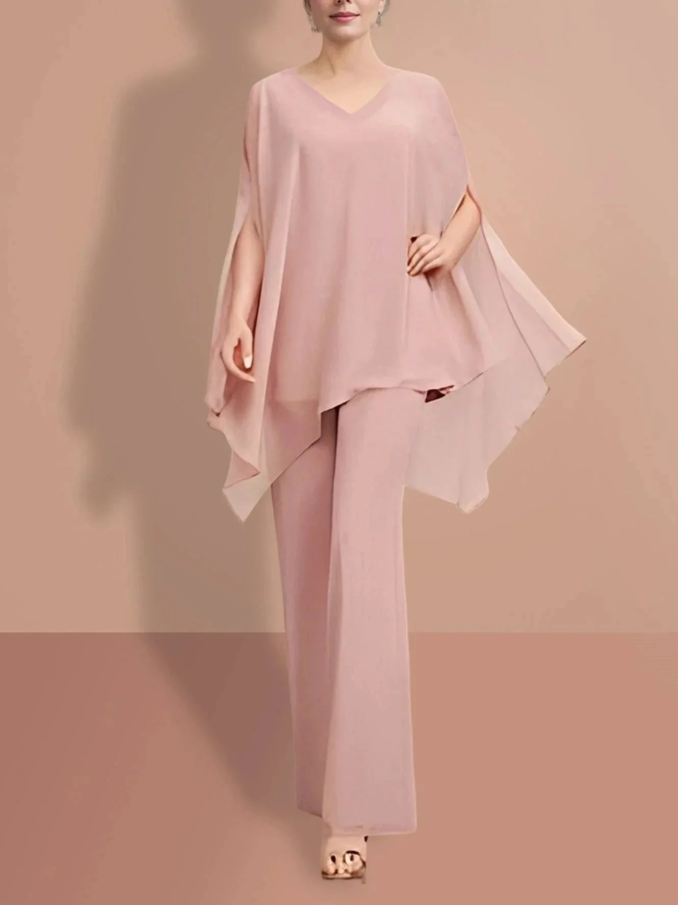 Chiffon half Sleeves V-Neck Mother of the Bride Pantsuits - Image 6