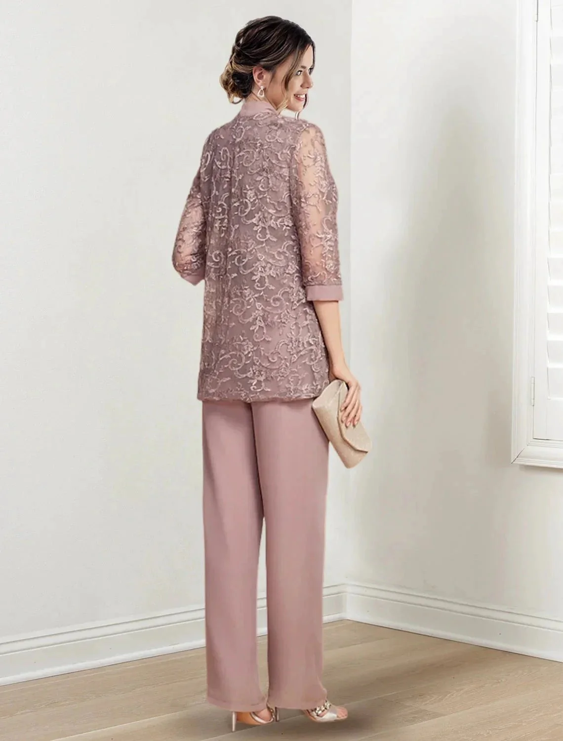 Chiffon Jewel Neck Mother of the Bride Pantsuits with Jacket - Image 2