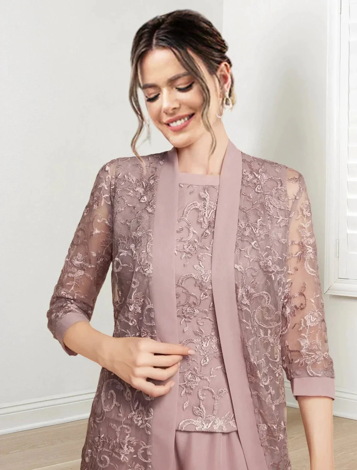 Chiffon Jewel Neck Mother of the Bride Pantsuits with Jacket - Image 5
