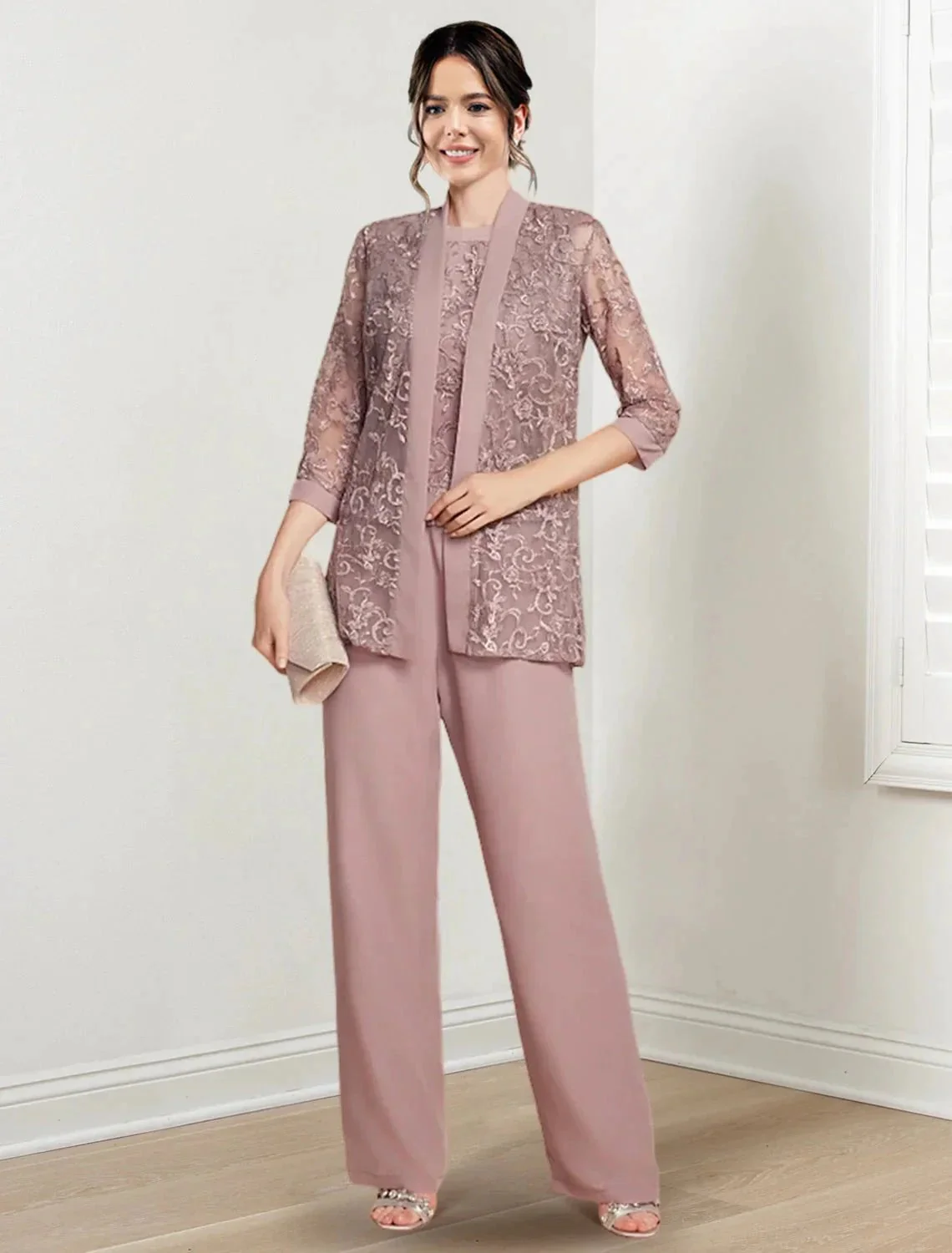 Chiffon Jewel Neck Mother of the Bride Pantsuits with Jacket - Image 6