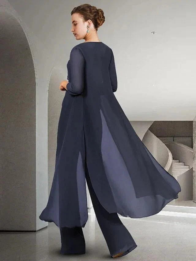 Chiffon Jewel Neck Mother of the Bride Pantsuits with Jacket - Image 2