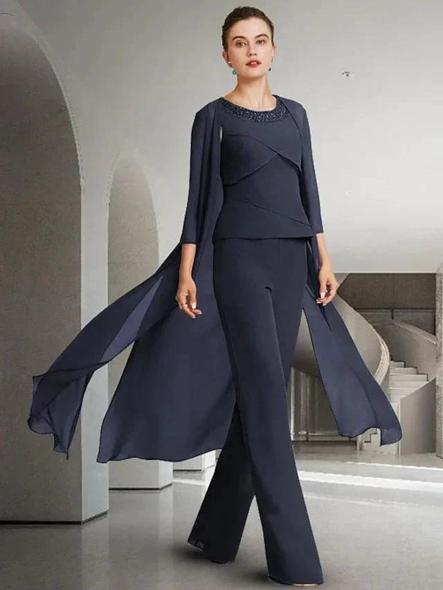 Chiffon Jewel Neck Mother of the Bride Pantsuits with Jacket - Image 3
