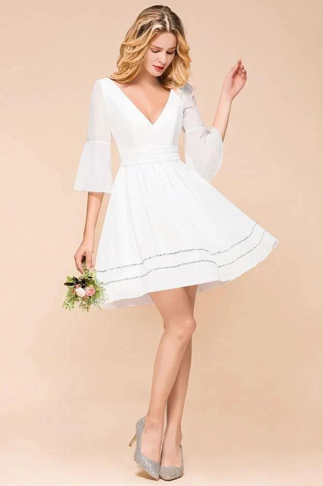 Chiffon Knee Length Simple Daily Casual Dress Beach Bridesmaid Dress - Image 3