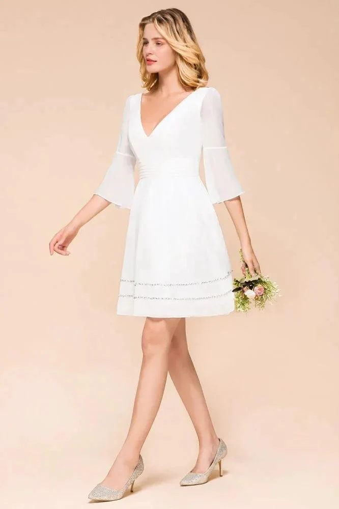 Chiffon Knee Length Simple Daily Casual Dress Beach Bridesmaid Dress - Image 4