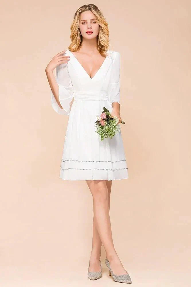 Chiffon Knee Length Simple Daily Casual Dress Beach Bridesmaid Dress - Image 5