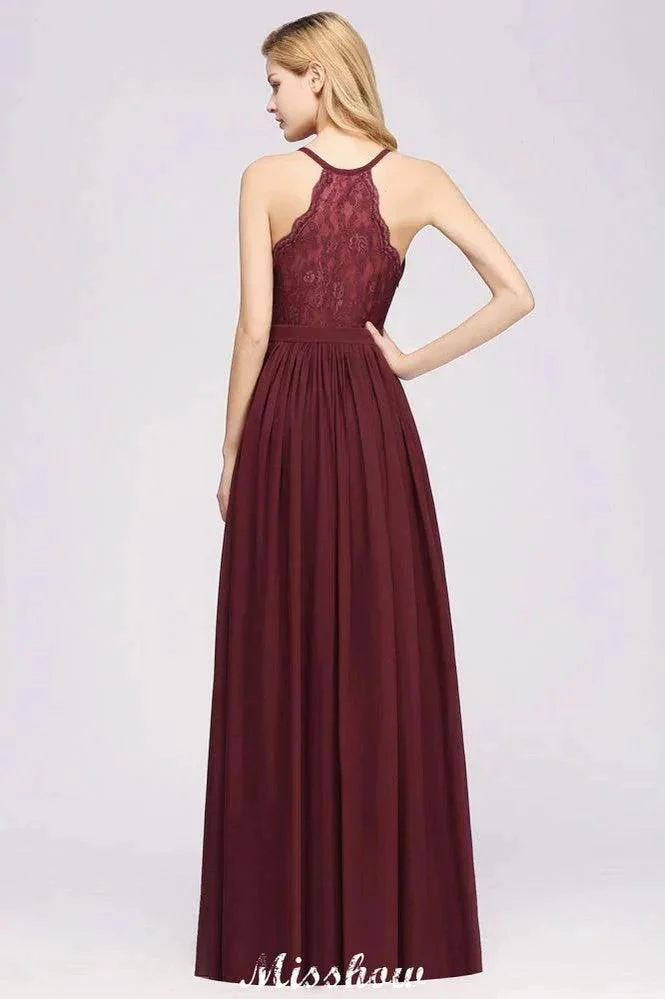 Chiffon Lace A-line Bridesmaid Dresses | V-Neck Sleeveless Floor Length Maid of the Honor Dresses - Image 2