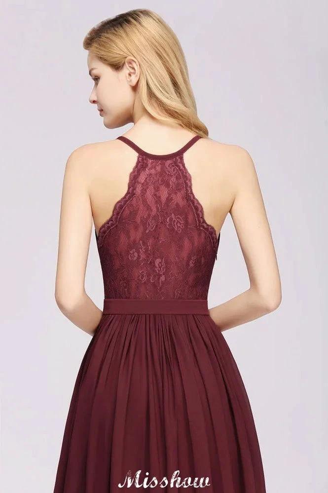 Chiffon Lace A-line Bridesmaid Dresses | V-Neck Sleeveless Floor Length Maid of the Honor Dresses - Image 5