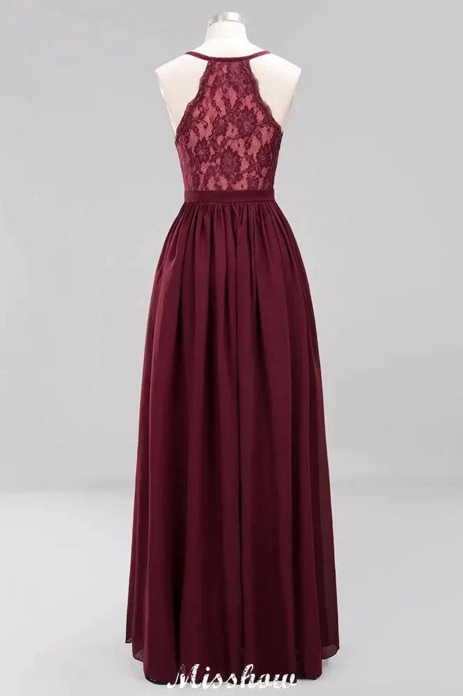 Chiffon Lace A-line Bridesmaid Dresses | V-Neck Sleeveless Floor Length Maid of the Honor Dresses - Image 6