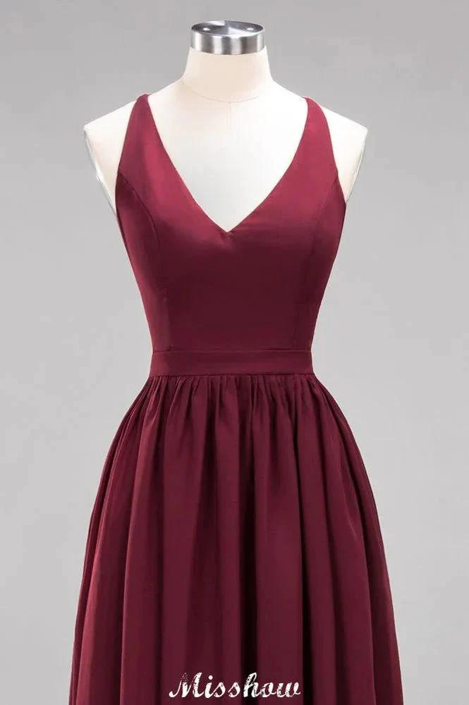 Chiffon Lace A-line Bridesmaid Dresses | V-Neck Sleeveless Floor Length Maid of the Honor Dresses - Image 7